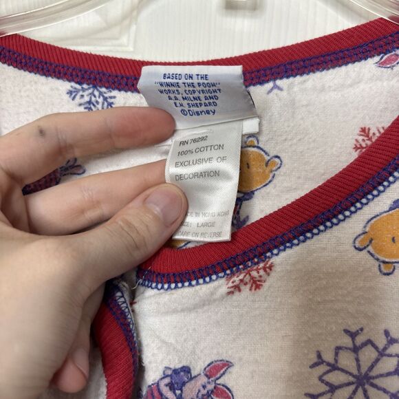 Pooh Vintage Large Winter Pajama Set 100 Percent Cotton Red Trim Disney Sleep - Picture 3 of 8